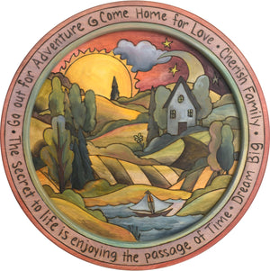 18" Round Tray –  Go out for Adventure round tray with sunset on the horizon motif