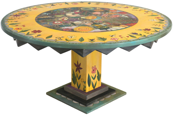 Sticks handmade dining table with colorful folk art imagery