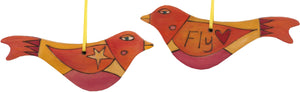 Bird Ornament –  Fly bird ornament in orange and yellow with heart and star on wings