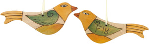 Bird Ornament –  Fly bird ornament in yellow with green wings