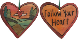 Heart Ornament –  "Follow Your Heart" heart ornament with heart and wings in orange sky motif