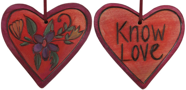 Heart Ornament –  "Know Love" heart ornament with flower motif