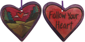 Heart Ornament –  "Follow Your Heart" heart ornament with heart and wings in red sky motif
