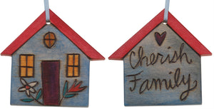 House Ornament –  "Cherish Family," Heart home ornament with flowers