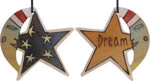 Moon and Star Ornament –  "Dream" moon and star ornament with smiley mister moon and star filled sky motif 