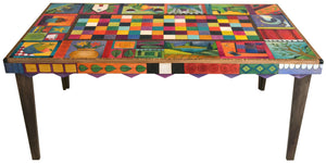 Rectangular Dining Table –  Vibrantly painted dining table with colorful block patterns and icons