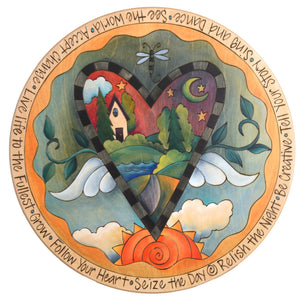 20" Lazy Susan – Vibrant landscape motif inside a heart with wings floating in the clouds