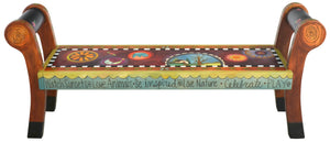 Rolled Arm Bench –  "Watch Sunsets" rolled arm bench with tree of life and beautiful contemporary floral motif