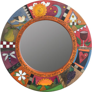 Small Circle Mirror –  "Enjoy the Moment" circle mirror with sun and moon motif