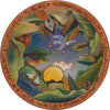 Round End Table –  Handsome end table with rolling landscape in the round and sun and moon motifs