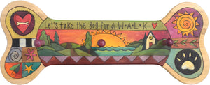 Horizontal Dog Leash Rack –  "Let's Take the Dog for a W.A.L.K" horizontal dog leash rack with sunset on the horizon motif