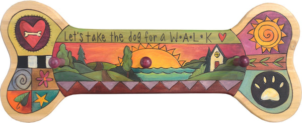 Horizontal Dog Leash Rack –  "Let's Take the Dog for a W.A.L.K" horizontal dog leash rack with sunset on the horizon motif