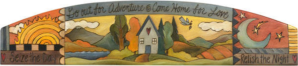 Door Topper –  "Go Out for Adventure, Come Home for Love" Sun and moon themed door topper with heart home landscape