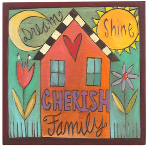 Sticks handmade wall plaque with "Dream, Shine, Cherish Family" quote and theme