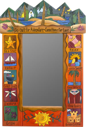 Small Mirror –  "Go out for Adventure, Come home for Love" colorful beach and coastal themed mirror