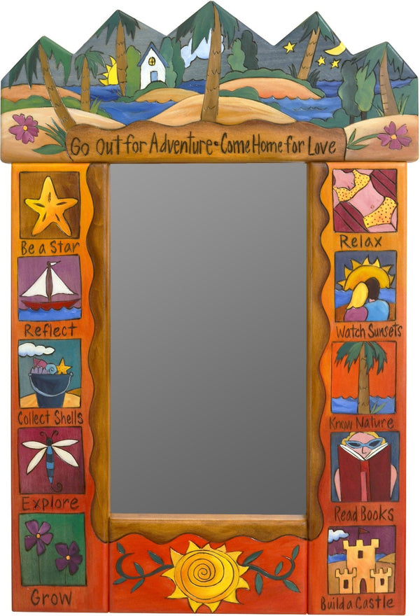 Small Mirror –  "Go out for Adventure, Come home for Love" colorful beach and coastal themed mirror