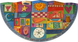 Small Half Round Table –  "Thank Your Lucky Stars" half round table with sun, moon and shells motif