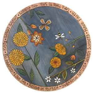 Sticks Handmade 20"D lazy susan in blue with flowers and a bee
