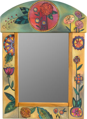 Medium Mirror –  Mirror with green/yellow background and floral motif