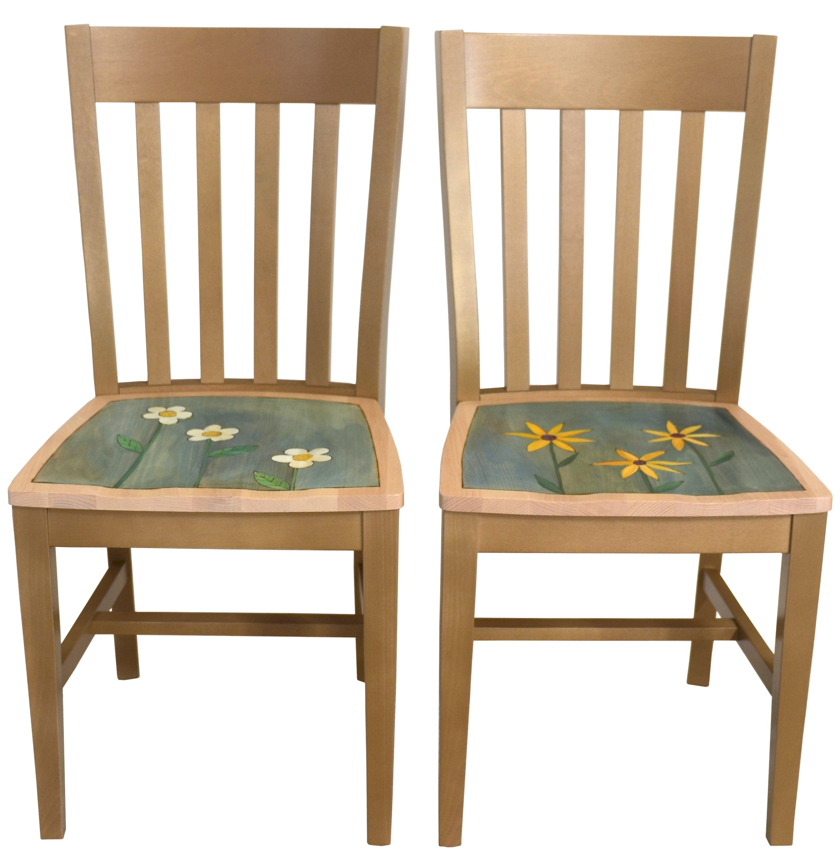 Sticks handmade dining chairs with colorful folk art imagery