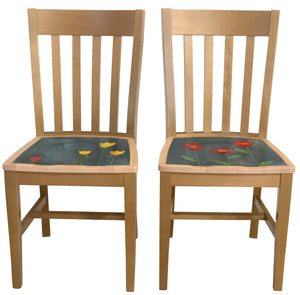 Sticks handmade dining chairs with colorful folk art imagery