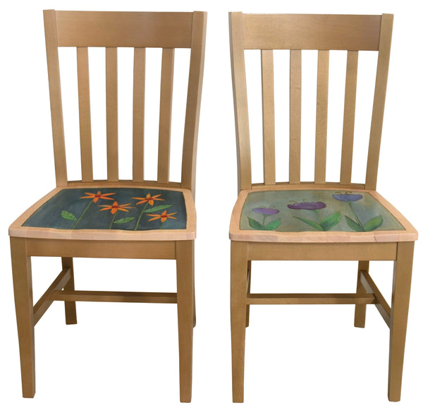 Sticks handmade dining chairs with colorful folk art imagery