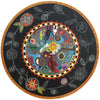 Sticks handmade dining table with colorful folk art design and floral scratchboard border