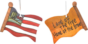 Flag Ornament –  "Land of the Free Home of the Brave" flag ornament with flag and horizon motif