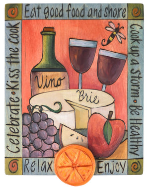 Recipe Box – Beautiful wine and cheese motif recipe box with a cute orange slide handle