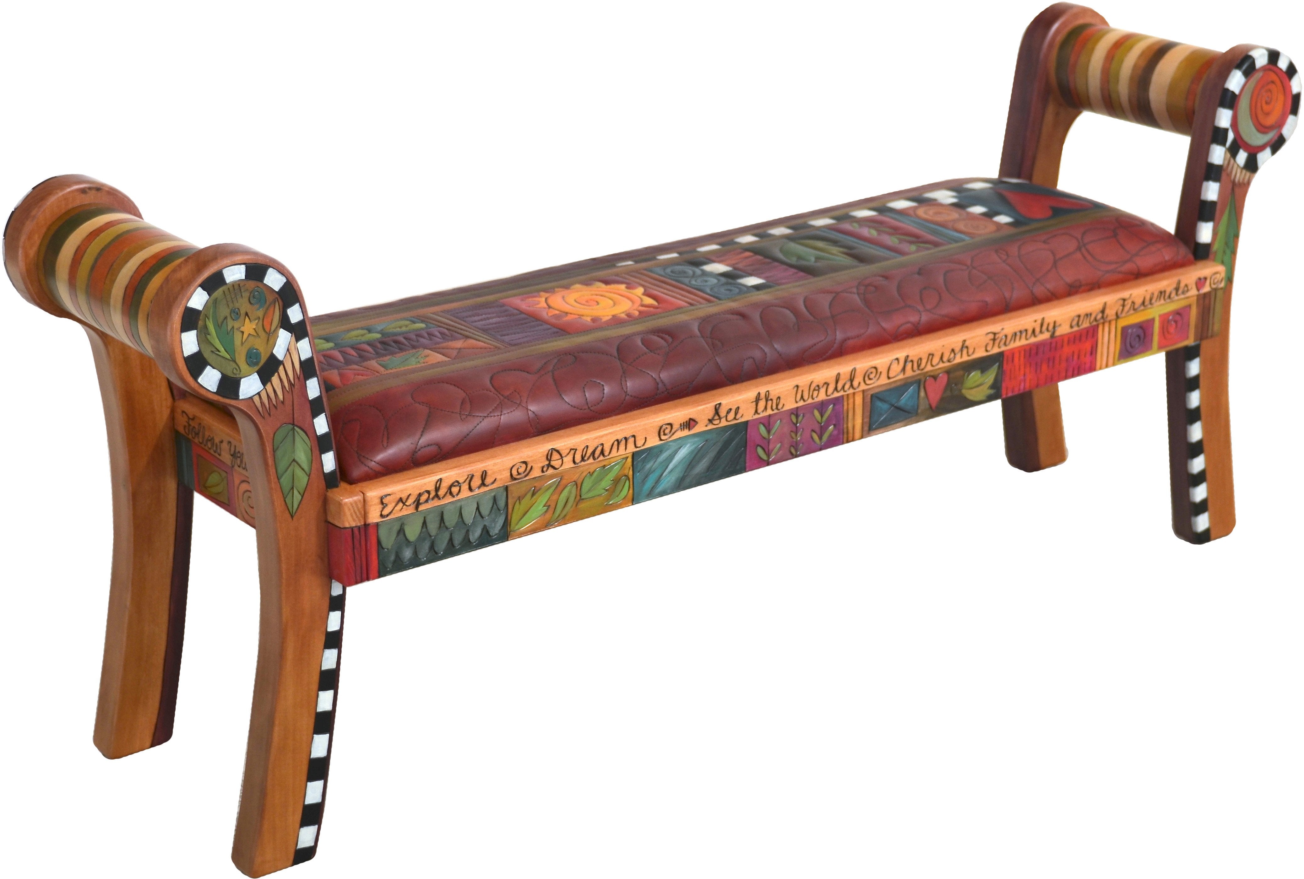 Rolled Arm Bench with Leather Seat –  