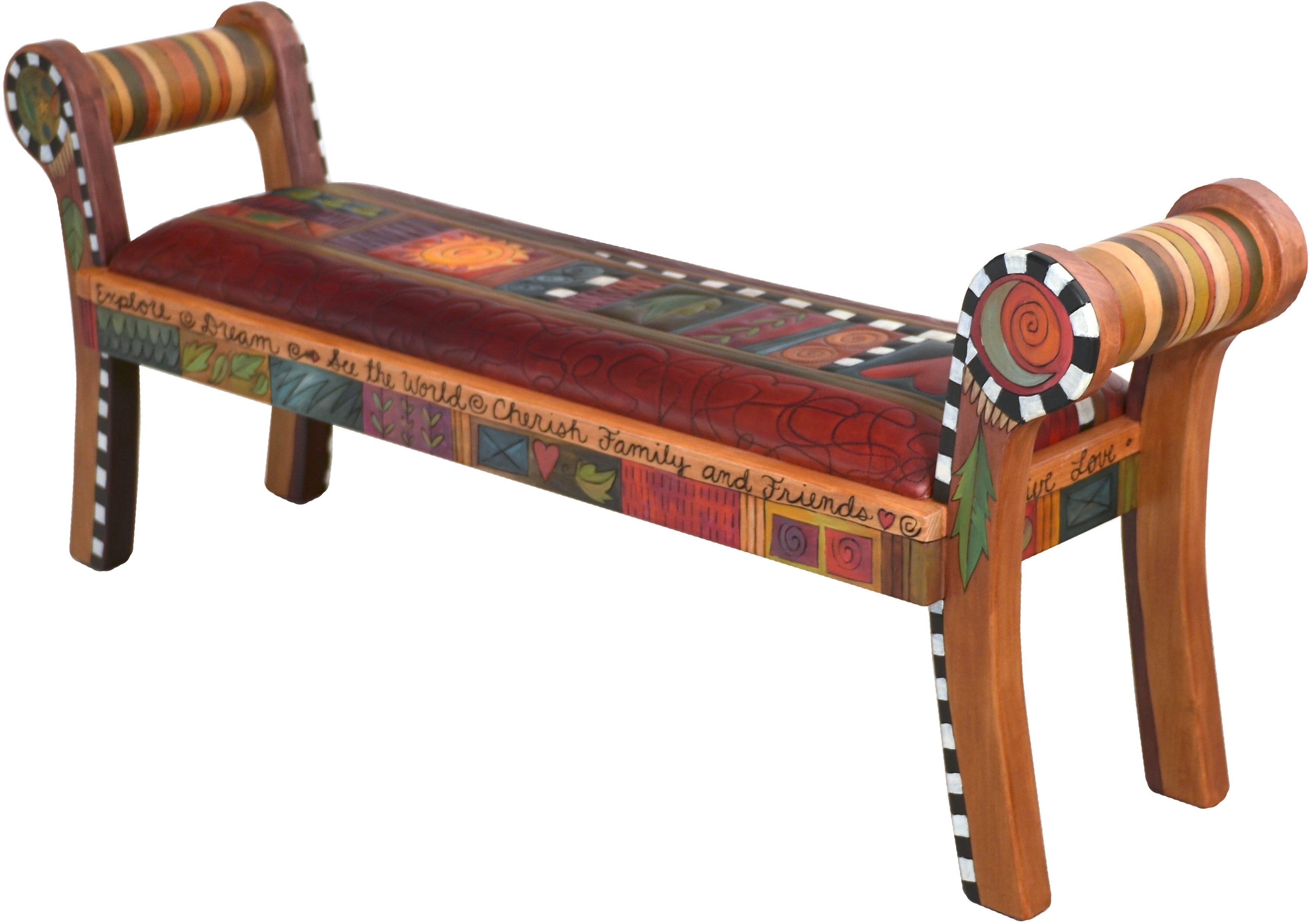 Rolled Arm Bench with Leather Seat –  