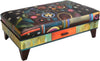 Ottoman with Drawer –  Colorful and eclectic folk art ottoman, leather, hand stitched and painted with drawer for storage