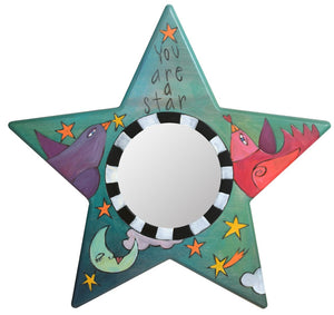 Star Shaped Mirror –  "You are a star" star-shaped mirror with moon and birds motif