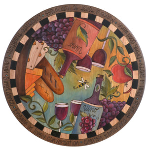 Sticks Handmade 24"D lazy susan with elegant wine and cheese theme