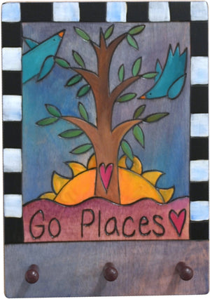 Vertical Key Ring Plaque –  "Go Places," key ring plaque with birds, sunrise and tree of life