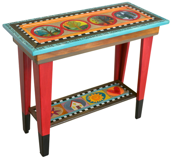 Sticks handmade sofa table with colorful folk art imagery