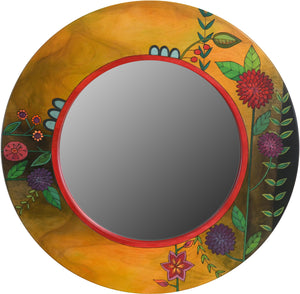 Large Circle Mirror –  Large round mirror with floral motifs and rich hues