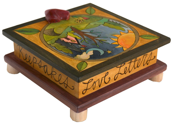 Keepsake Box – Encircled peaceful landscape with tree of life and home motif on this box's lid