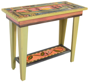 Sticks handmade sofa table with rolling landscape and colorful life icons
