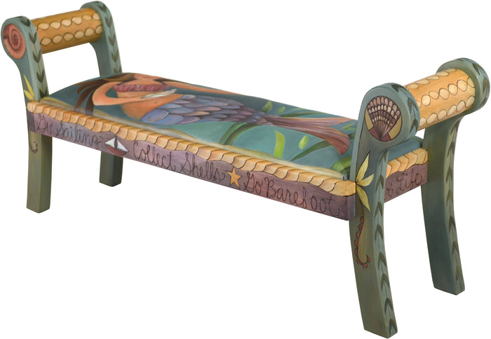 Rolled Arm Bench with Leather Seat