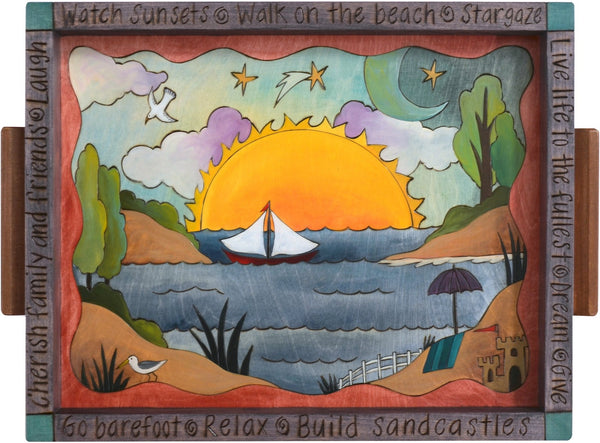 Small Rectangular Tray –  Lovely coastal and beach themed tray with sunrise landscape