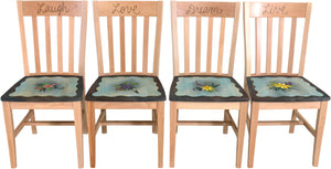 Pops Chair Set –  "Laugh/Love/Dream/Live" chair set with floral motif on pale blue background