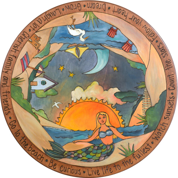 Sticks Handmade 20"D lazy susan with beaches, mermaid and ocean views