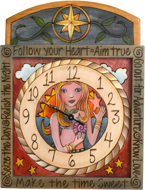 Square Wall Clock –  "Follow your Heart" wall clock with happy mermaid motif