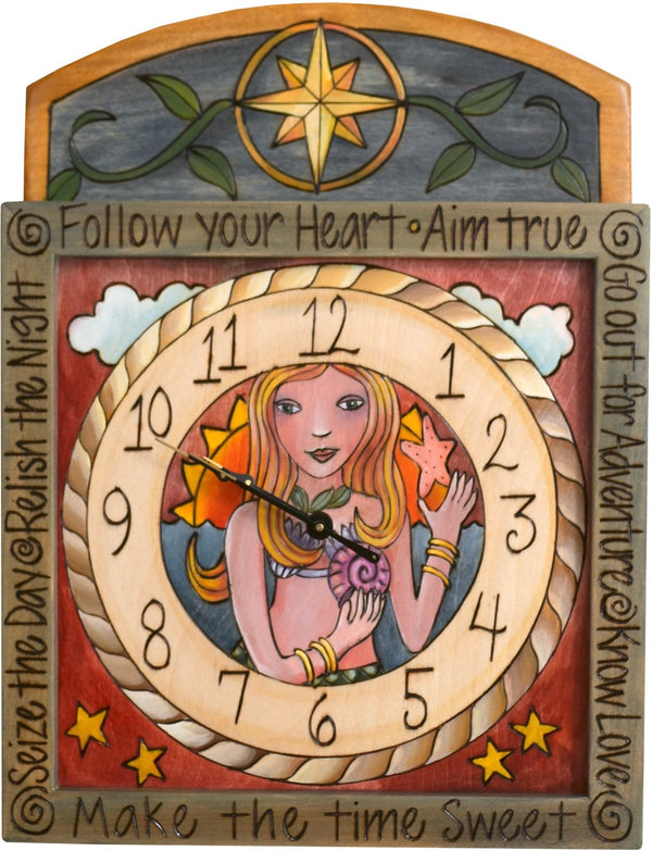 Square Wall Clock –  "Follow your Heart" wall clock with happy mermaid motif