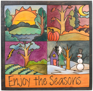 Sticks handmade wall plaque with "Enjoy the Seasons" quote and four seasons landscapes
