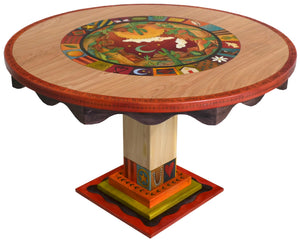 Sticks handmade dining table with colorful folk art imagery