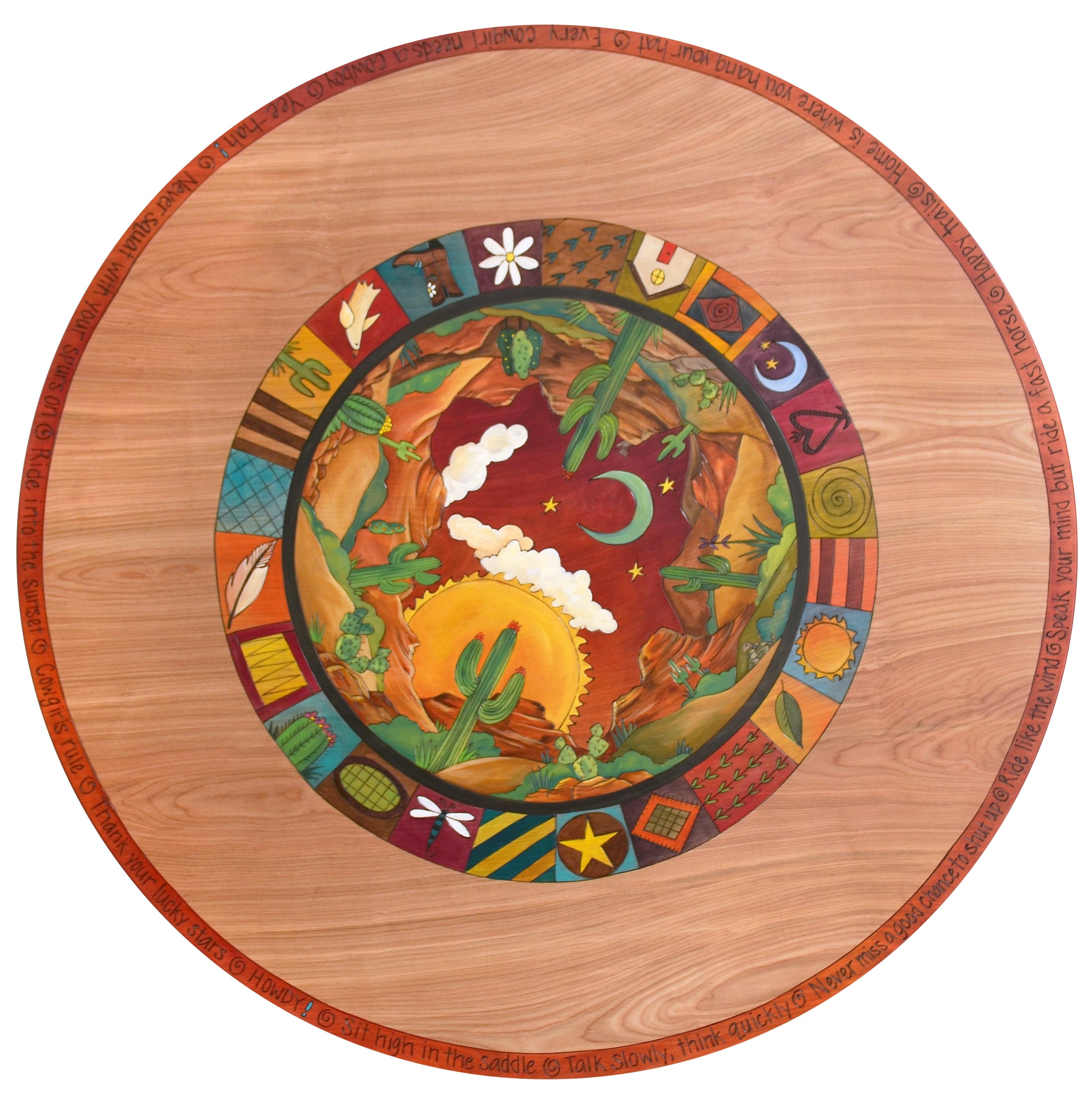 Sticks handmade dining table with colorful folk art imagery