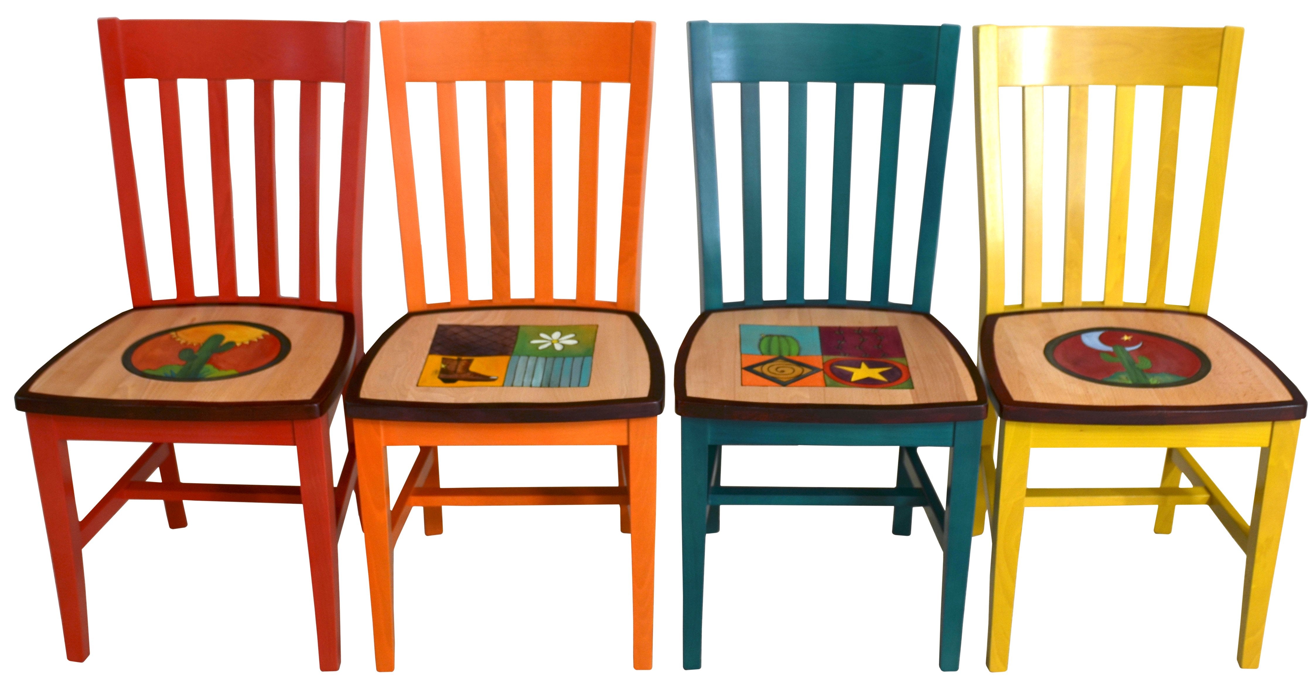 Sticks handmade chairs with colorful folk art imagery