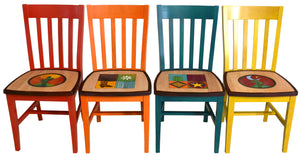 Sticks handmade chairs with colorful folk art imagery